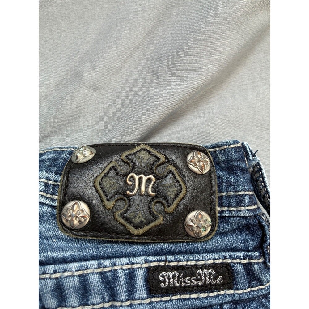 Miss Me Girls Denim Cuffed Capri Jean SZ 12 Sequin Embellished Y2K - Picture 10 of 13